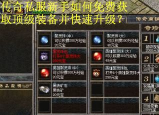传奇私服新手如何免费获取顶级装备并快速升级？